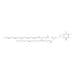 ChemSpider 2D Image | (2R)-3-[(Hydroxy{[(1S,2R,3R,4S,5S,6R)-2,3,4,5,6-pentahydroxycyclohexyl]oxy}phosphoryl)oxy]-2-[(11Z)-11-octadecenoyloxy]propyl (5Z,7Z,10Z,13Z,16Z,19Z)-4-hydroxy-5,7,10,13,16,19-docosahexaenoate | C49H81O14P