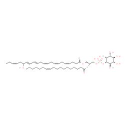 ChemSpider 2D Image | (2R)-3-[(Hydroxy{[(1S,2R,3R,4S,5S,6R)-2,3,4,5,6-pentahydroxycyclohexyl]oxy}phosphoryl)oxy]-2-[(11Z)-11-octadecenoyloxy]propyl (4Z,7Z,10Z,13E,15E,19Z)-17-hydroxy-4,7,10,13,15,19-docosahexaenoate | C49H81O14P