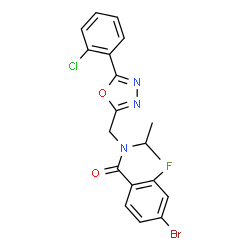 ChemSpider 2D Image | 4-Bromo-N-{[5-(2-chlorophenyl)-1,3,4-oxadiazol-2-yl]methyl}-2-fluoro-N-isopropylbenzamide | C19H16BrClFN3O2