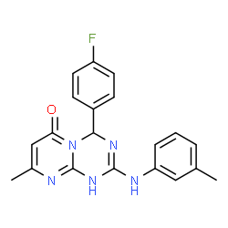 ChemSpider 2D Image | 6H-pyrimido[1,2-a]-1,3,5-triazin-6-one, 4-(4-fluorophenyl)-1,4-dihydro-8-methyl-2-[(3-methylphenyl)amino]- | C20H18FN5O