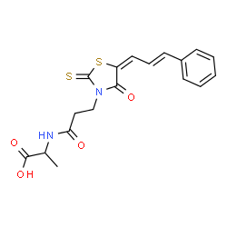ChemSpider 2D Image | N-(3-{(5E)-4-Oxo-5-[(2E)-3-phenyl-2-propen-1-ylidene]-2-thioxo-1,3-thiazolidin-3-yl}propanoyl)alanine | C18H18N2O4S2
