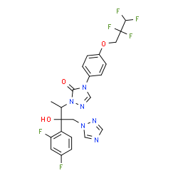 ChemSpider 2D Image | 2-(2-(2,4-Difluorophenyl)-2-hydroxy-1-methyl-3-(1H-1,2,4-triazol-1-yl)propyl)-4-(4-(2,2,3,3-tetrafluoropropoxy)phenyl)-3(2H,4H)-1,2,4-triazolone | C23H20F6N6O3