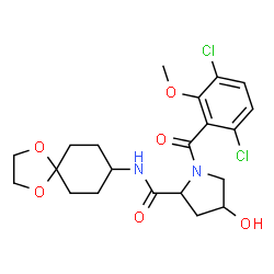 ChemSpider 2D Image | 1-(3,6-Dichloro-2-methoxybenzoyl)-N-1,4-dioxaspiro[4.5]dec-8-yl-4-hydroxyprolinamide | C21H26Cl2N2O6