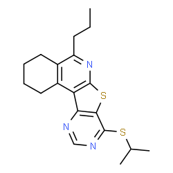ChemSpider 2D Image | 8-(Isopropylsulfanyl)-5-propyl-1,2,3,4-tetrahydropyrimido[4',5':4,5]thieno[2,3-c]isoquinoline | C19H23N3S2