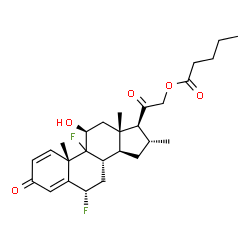 ChemSpider 2D Image | (6alpha,9xi,11beta,16alpha)-6,9-Difluoro-11-hydroxy-16-methyl-3,20-dioxopregna-1,4-dien-21-yl valerate | C27H36F2O5