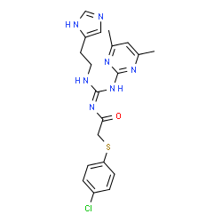 ChemSpider 2D Image | 2-[(4-Chlorophenyl)sulfanyl]-N-[(E)-[(4,6-dimethylpyrimidin-2-yl)amino]{[2-(1H-imidazol-4-yl)ethyl]amino}methylene]acetamide | C20H22ClN7OS