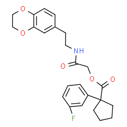 ChemSpider 2D Image | 2-{[2-(2,3-Dihydro-1,4-benzodioxin-6-yl)ethyl]amino}-2-oxoethyl 1-(3-fluorophenyl)cyclopentanecarboxylate | C24H26FNO5