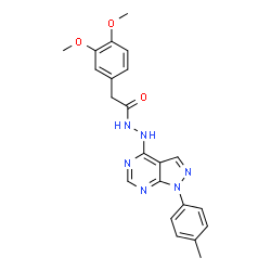 ChemSpider 2D Image | 2-(3,4-Dimethoxyphenyl)-N'-[1-(4-methylphenyl)-1H-pyrazolo[3,4-d]pyrimidin-4-yl]acetohydrazide | C22H22N6O3