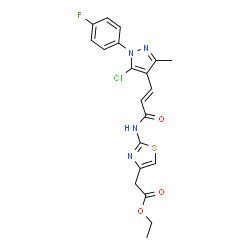 ChemSpider 2D Image | Ethyl [2-({(2E)-3-[5-chloro-1-(4-fluorophenyl)-3-methyl-1H-pyrazol-4-yl]-2-propenoyl}amino)-1,3-thiazol-4-yl]acetate | C20H18ClFN4O3S