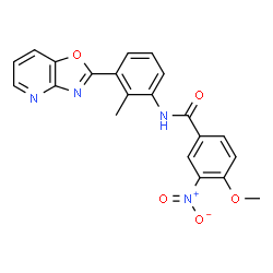ChemSpider 2D Image | 4-Methoxy-N-[2-methyl-3-([1,3]oxazolo[4,5-b]pyridin-2-yl)phenyl]-3-nitrobenzamide | C21H16N4O5