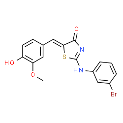 ChemSpider 2D Image | (5Z)-2-[(3-Bromophenyl)amino]-5-(4-hydroxy-3-methoxybenzylidene)-1,3-thiazol-4(5H)-one | C17H13BrN2O3S