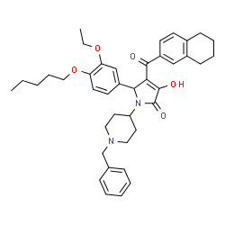 ChemSpider 2D Image | 1-(1-Benzyl-4-piperidinyl)-5-[3-ethoxy-4-(pentyloxy)phenyl]-3-hydroxy-4-(5,6,7,8-tetrahydro-2-naphthalenylcarbonyl)-1,5-dihydro-2H-pyrrol-2-one | C40H48N2O5
