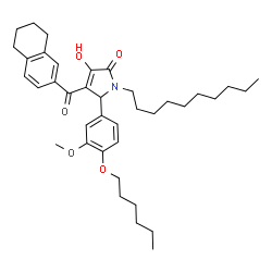 ChemSpider 2D Image | 1-Decyl-5-[4-(hexyloxy)-3-methoxyphenyl]-3-hydroxy-4-(5,6,7,8-tetrahydro-2-naphthalenylcarbonyl)-1,5-dihydro-2H-pyrrol-2-one | C38H53NO5