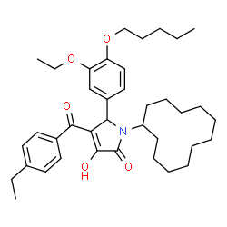 ChemSpider 2D Image | 1-Cyclododecyl-5-[3-ethoxy-4-(pentyloxy)phenyl]-4-(4-ethylbenzoyl)-3-hydroxy-1,5-dihydro-2H-pyrrol-2-one | C38H53NO5