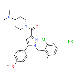 ChemSpider 2D Image | [1-(2-Chloro-6-fluorobenzyl)-5-(4-methoxyphenyl)-1H-pyrazol-3-yl][4-(dimethylamino)-1-piperidinyl]methanone hydrochloride (1:1) | C25H29Cl2FN4O2