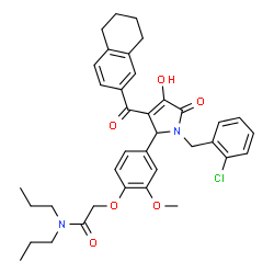 ChemSpider 2D Image | 2-{4-[1-(2-Chlorobenzyl)-4-hydroxy-5-oxo-3-(5,6,7,8-tetrahydro-2-naphthalenylcarbonyl)-2,5-dihydro-1H-pyrrol-2-yl]-2-methoxyphenoxy}-N,N-dipropylacetamide | C37H41ClN2O6