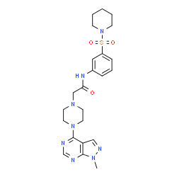 ChemSpider 2D Image | 2-[4-(1-Methyl-1H-pyrazolo[3,4-d]pyrimidin-4-yl)-1-piperazinyl]-N-[3-(1-piperidinylsulfonyl)phenyl]acetamide | C23H30N8O3S