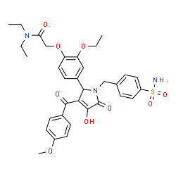 ChemSpider 2D Image | 2-{2-Ethoxy-4-[4-hydroxy-3-(4-methoxybenzoyl)-5-oxo-1-(4-sulfamoylbenzyl)-2,5-dihydro-1H-pyrrol-2-yl]phenoxy}-N,N-diethylacetamide | C33H37N3O9S