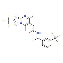 ChemSpider 2D Image | 2-[5,7-Dimethyl-2-(trifluoromethyl)[1,2,4]triazolo[1,5-a]pyrimidin-6-yl]-N-{1-[3-(trifluoromethyl)phenyl]ethyl}acetamide | C19H17F6N5O