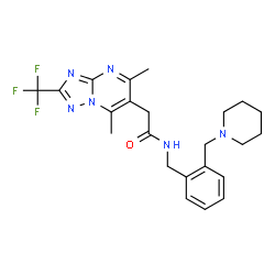 ChemSpider 2D Image | 2-[5,7-Dimethyl-2-(trifluoromethyl)[1,2,4]triazolo[1,5-a]pyrimidin-6-yl]-N-[2-(1-piperidinylmethyl)benzyl]acetamide | C23H27F3N6O