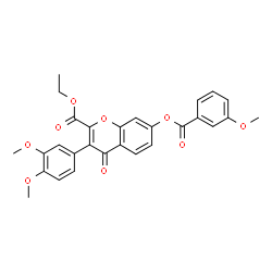 ChemSpider 2D Image | Ethyl 3-(3,4-dimethoxyphenyl)-7-[(3-methoxybenzoyl)oxy]-4-oxo-4H-chromene-2-carboxylate | C28H24O9