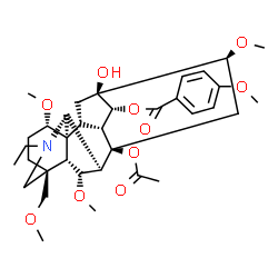 ChemSpider 2D Image | (1alpha,6alpha,14alpha,16beta)-8-Acetoxy-20-ethyl-13-hydroxy-1,6,16-trimethoxy-4-(methoxymethyl)aconitan-14-yl 4-methoxybenzoate | C35H49NO10