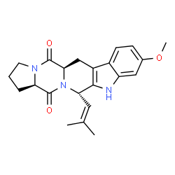 ChemSpider 2D Image | (5aR,12S,14aR)-9-Methoxy-12-(2-methyl-1-propen-1-yl)-1,2,3,5a,6,11,12,14a-octahydro-5H,14H-pyrrolo[1'',2'':4',5']pyrazino[1',2':1,6]pyrido[3,4-b]indole-5,14-dione | C22H25N3O3