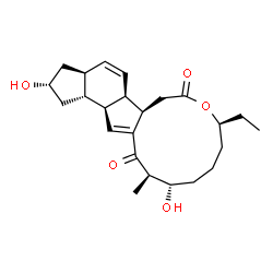 ChemSpider 2D Image | (2R,3aS,5aR,5bR,9S,13S,14R,16aS,16bR)-9-Ethyl-2,13-dihydroxy-14-methyl-2,3,3a,5a,5b,6,9,10,11,12,13,14,16a,16b-tetradecahydro-1H-as-indaceno[3,2-d]oxacyclododecine-7,15-dione | C24H34O5