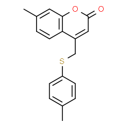 ChemSpider 2D Image | 7-Methyl-4-{[(4-methylphenyl)sulfanyl]methyl}-2H-chromen-2-one | C18H16O2S