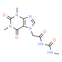 ChemSpider 2D Image | 2-(1,3-Dimethyl-2,6-dioxo-1,2,3,6-tetrahydro-7H-purin-7-yl)-N-(methylcarbamoyl)acetamide | C11H14N6O4