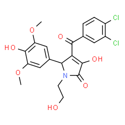 ChemSpider 2D Image | 4-(3,4-Dichlorobenzoyl)-3-hydroxy-5-(4-hydroxy-3,5-dimethoxyphenyl)-1-(2-hydroxyethyl)-1,5-dihydro-2H-pyrrol-2-one | C21H19Cl2NO7