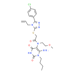 ChemSpider 2D Image | 2-{[4-Allyl-5-(4-chlorophenyl)-4H-1,2,4-triazol-3-yl]sulfanyl}-N-(6-amino-1-butyl-2,4-dioxo-1,2,3,4-tetrahydro-5-pyrimidinyl)-N-(2-methoxyethyl)acetamide | C24H30ClN7O4S