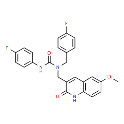 ChemSpider 2D Image | 1-(4-Fluorobenzyl)-3-(4-fluorophenyl)-1-[(6-methoxy-2-oxo-1,2-dihydro-3-quinolinyl)methyl]urea | C25H21F2N3O3