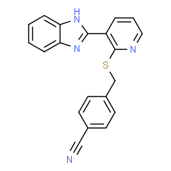 ChemSpider 2D Image | 4-({[3-(1H-Benzimidazol-2-yl)-2-pyridinyl]sulfanyl}methyl)benzonitrile | C20H14N4S