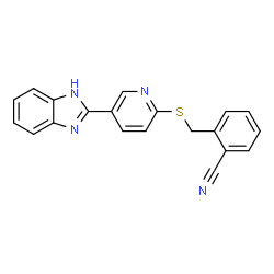 ChemSpider 2D Image | 2-({[5-(1H-Benzimidazol-2-yl)-2-pyridinyl]sulfanyl}methyl)benzonitrile | C20H14N4S