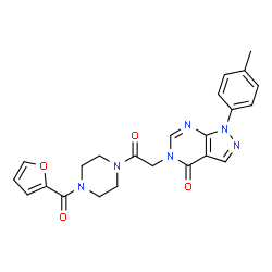 ChemSpider 2D Image | 5-{2-[4-(2-Furoyl)-1-piperazinyl]-2-oxoethyl}-1-(4-methylphenyl)-1,5-dihydro-4H-pyrazolo[3,4-d]pyrimidin-4-one | C23H22N6O4