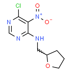 ChemSpider 2D Image | 6-Chloro-5-nitro-N-(tetrahydro-2-furanylmethyl)-4-pyrimidinamine | C9H11ClN4O3