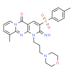 ChemSpider 2D Image | 2-Imino-10-methyl-3-[(4-methylphenyl)sulfonyl]-1-[3-(4-morpholinyl)propyl]-1,2-dihydro-5H-dipyrido[1,2-a:2',3'-d]pyrimidin-5-one | C26H29N5O4S