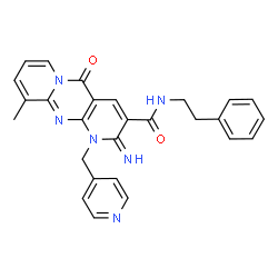 ChemSpider 2D Image | 2-Imino-10-methyl-5-oxo-N-(2-phenylethyl)-1-(4-pyridinylmethyl)-1,5-dihydro-2H-dipyrido[1,2-a:2',3'-d]pyrimidine-3-carboxamide | C27H24N6O2
