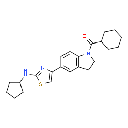 ChemSpider 2D Image | Cyclohexyl{5-[2-(cyclopentylamino)-1,3-thiazol-4-yl]-2,3-dihydro-1H-indol-1-yl}methanone | C23H29N3OS