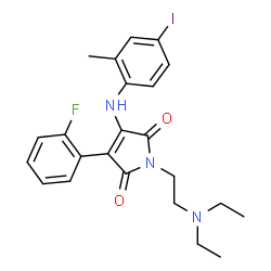ChemSpider 2D Image | 1-[2-(Diethylamino)ethyl]-3-(2-fluorophenyl)-4-[(4-iodo-2-methylphenyl)amino]-1H-pyrrole-2,5-dione | C23H25FIN3O2