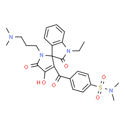 ChemSpider 2D Image | 4-({1'-[3-(Dimethylamino)propyl]-1-ethyl-4'-hydroxy-2,5'-dioxo-1,1',2,5'-tetrahydrospiro[indole-3,2'-pyrrol]-3'-yl}carbonyl)-N,N-dimethylbenzenesulfonamide | C27H32N4O6S