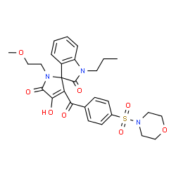 ChemSpider 2D Image | 4'-Hydroxy-1'-(2-methoxyethyl)-3'-[4-(4-morpholinylsulfonyl)benzoyl]-1-propylspiro[indole-3,2'-pyrrole]-2,5'(1H,1'H)-dione | C28H31N3O8S