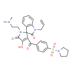 ChemSpider 2D Image | 1-Allyl-1'-[2-(dimethylamino)ethyl]-4'-hydroxy-3'-[4-(1-pyrrolidinylsulfonyl)benzoyl]spiro[indole-3,2'-pyrrole]-2,5'(1H,1'H)-dione | C29H32N4O6S