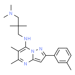 ChemSpider 2D Image | N'-[5,6-Dimethyl-2-(3-methylphenyl)pyrazolo[1,5-a]pyrimidin-7-yl]-N,N,2,2-tetramethyl-1,3-propanediamine | C22H31N5