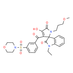 ChemSpider 2D Image | 1-Ethyl-4'-hydroxy-1'-(3-methoxypropyl)-3'-[3-(4-morpholinylsulfonyl)benzoyl]spiro[indole-3,2'-pyrrole]-2,5'(1H,1'H)-dione | C28H31N3O8S