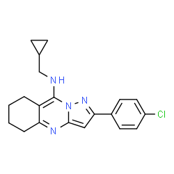 ChemSpider 2D Image | 2-(4-Chlorophenyl)-N-(cyclopropylmethyl)-5,6,7,8-tetrahydropyrazolo[5,1-b]quinazolin-9-amine | C20H21ClN4