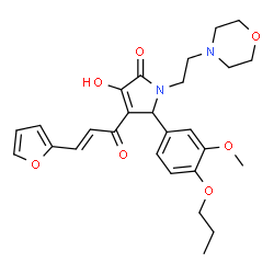ChemSpider 2D Image | 4-[(2E)-3-(2-Furyl)-2-propenoyl]-3-hydroxy-5-(3-methoxy-4-propoxyphenyl)-1-[2-(4-morpholinyl)ethyl]-1,5-dihydro-2H-pyrrol-2-one | C27H32N2O7