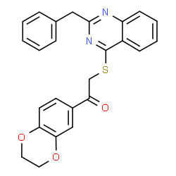 ChemSpider 2D Image | 2-[(2-Benzyl-4-quinazolinyl)sulfanyl]-1-(2,3-dihydro-1,4-benzodioxin-6-yl)ethanone | C25H20N2O3S