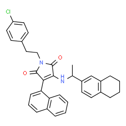 ChemSpider 2D Image | 1-[2-(4-Chlorophenyl)ethyl]-3-(1-naphthyl)-4-{[1-(5,6,7,8-tetrahydro-2-naphthalenyl)ethyl]amino}-1H-pyrrole-2,5-dione | C34H31ClN2O2